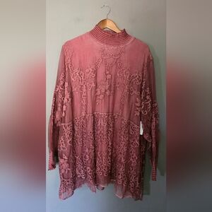 Soft Surroundings Dusty Rose Silk Demi Tunic Lace Womens 3X NWOT